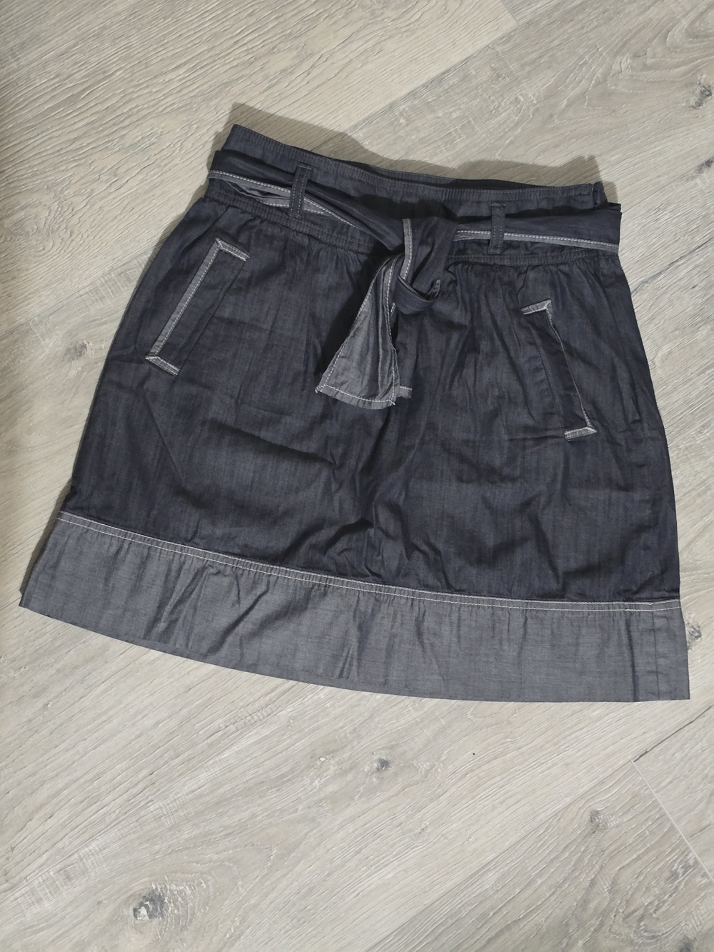 LOFT Dark Blue Denim Tie-Waist Mini Skirt